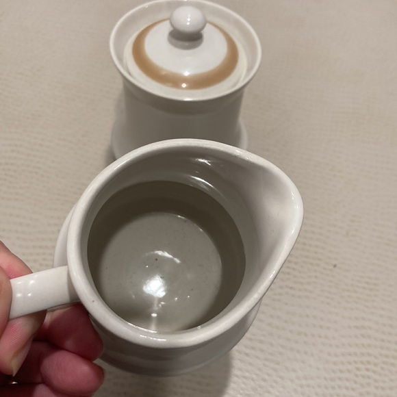 Japan vintage Hand Decorated Stoneware WaterColors Hearthside Creamer Sugar Set - Picture 3 of 11